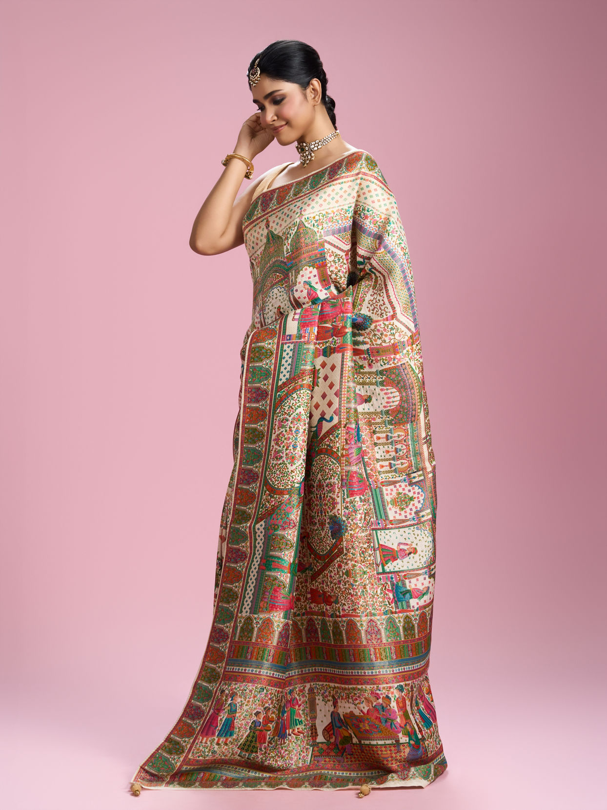 Mohey Women Elegant Cream Splendour Saree
