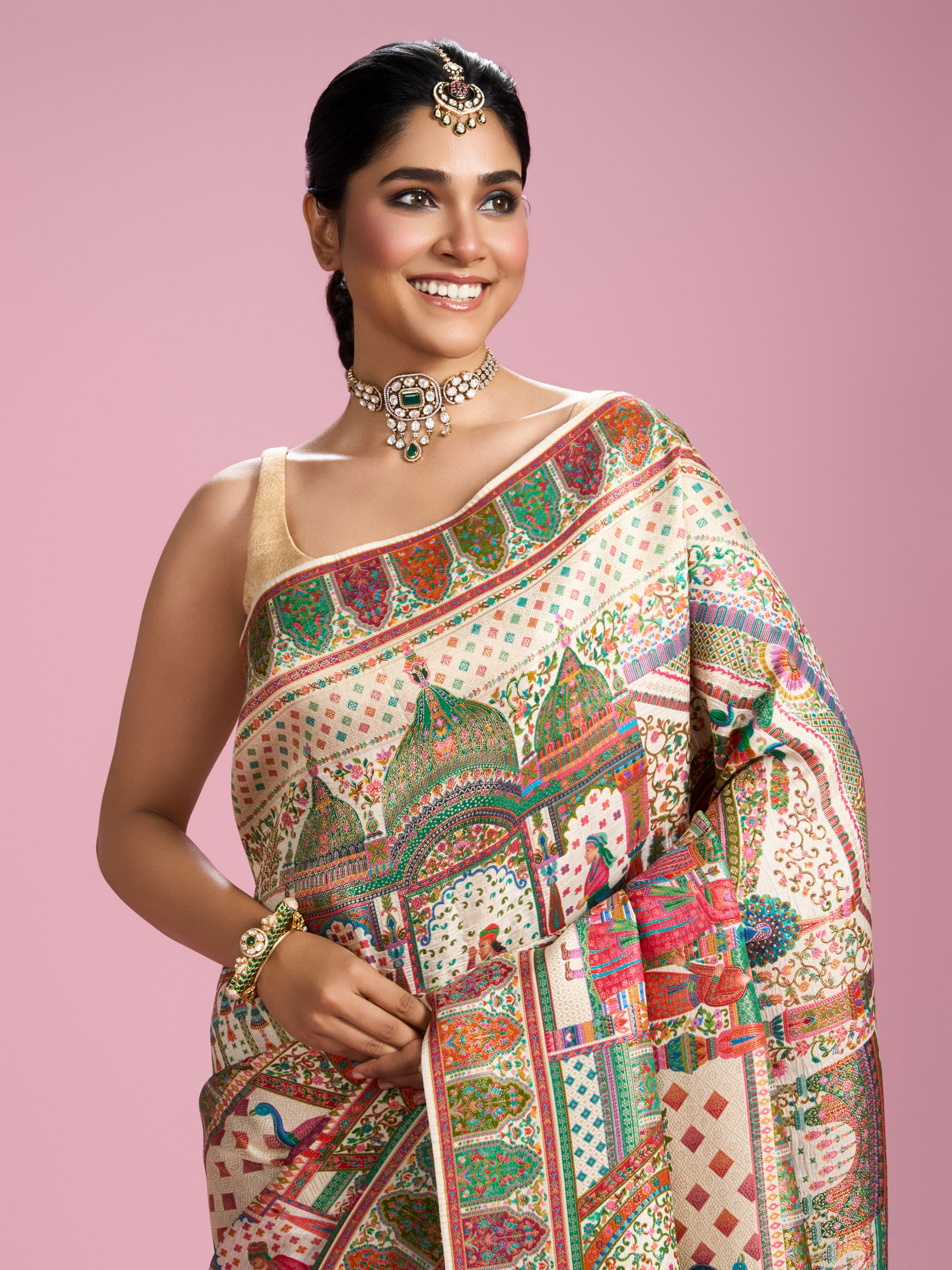 Mohey Women Elegant Cream Splendour Saree