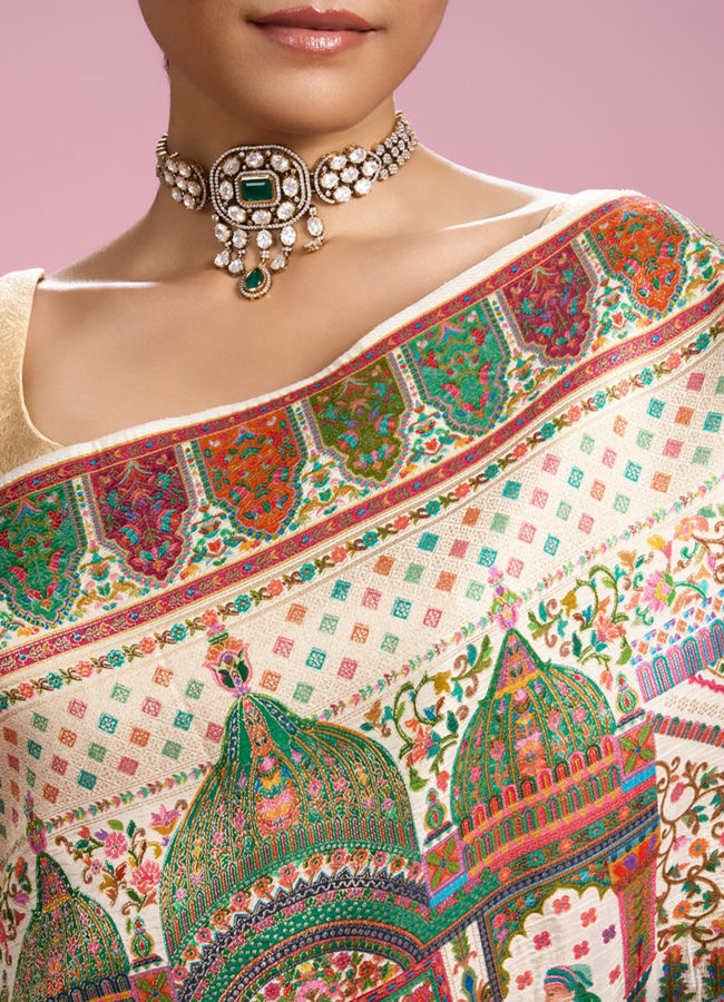 Mohey Women Elegant Cream Splendour Saree