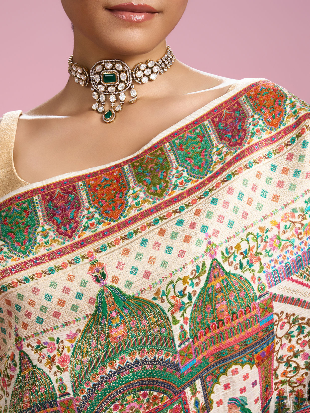 Mohey Women Elegant Cream Splendour Saree