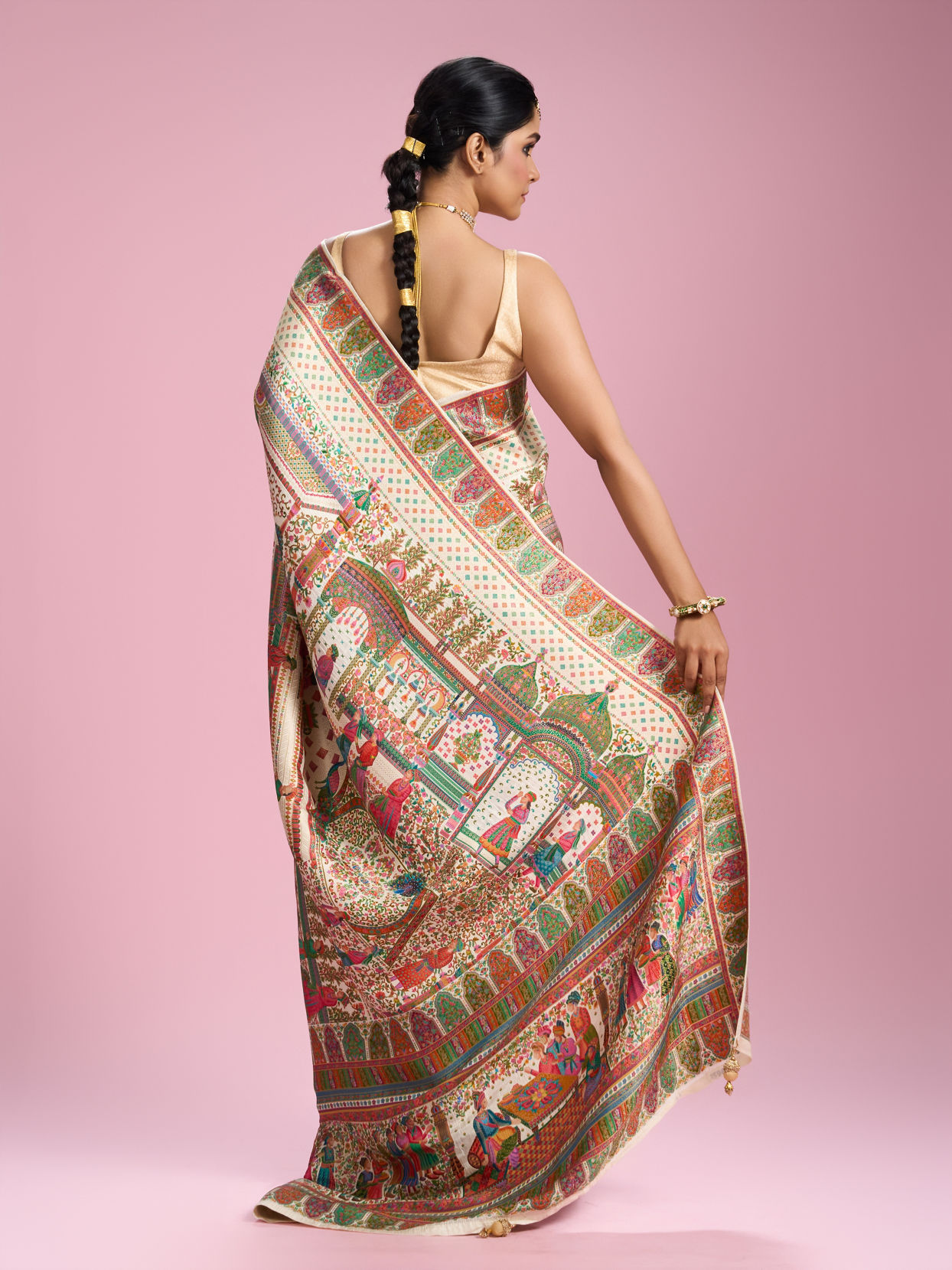 Mohey Women Elegant Cream Splendour Saree