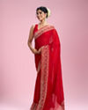 Mohey Women Enchanting Red Organza Saree