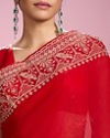 Mohey Women Enchanting Red Organza Saree