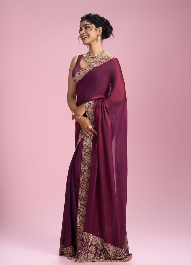 Mohey Women Elegantly Detailed Wine Saree