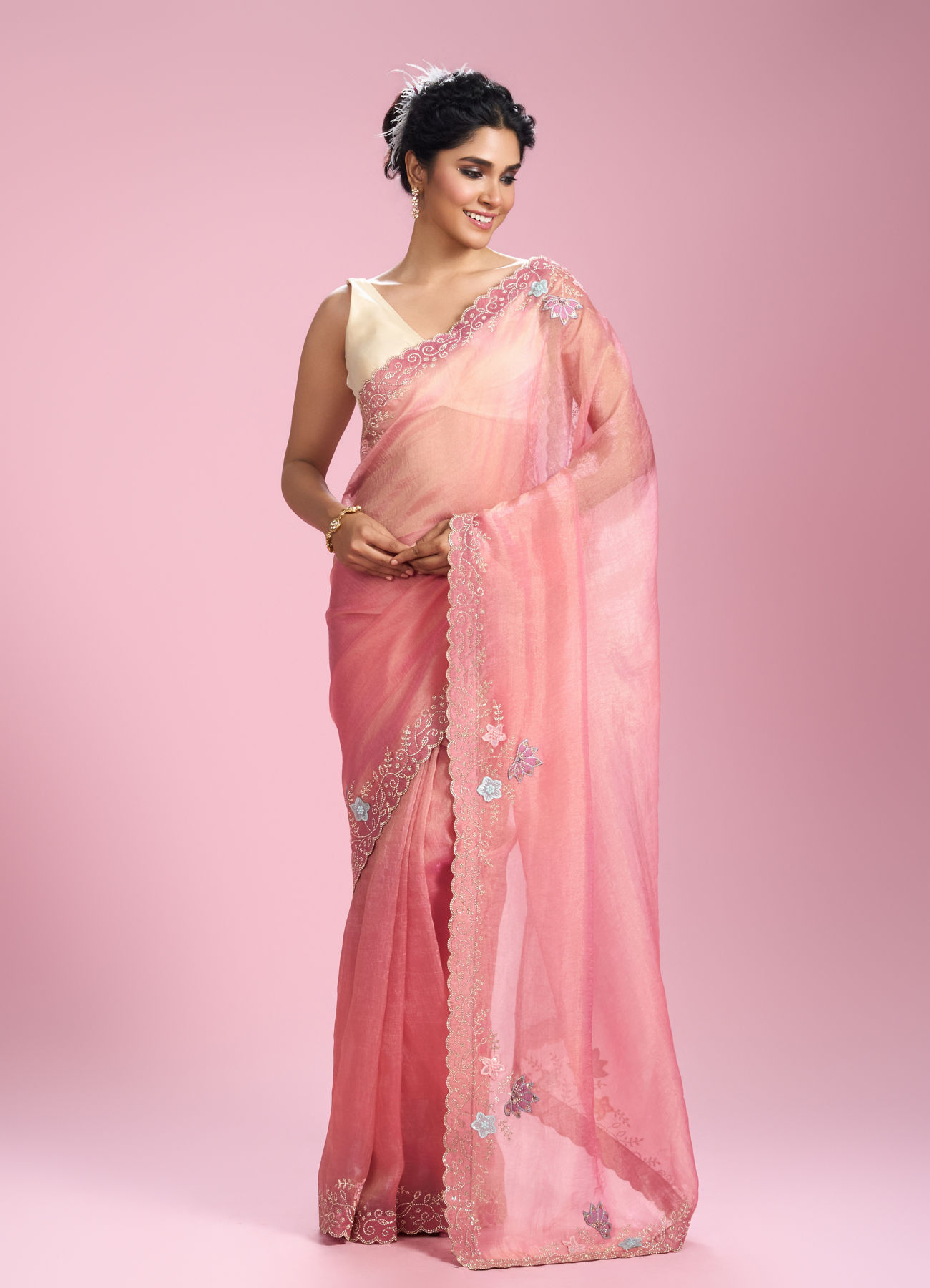 Mohey Women Rosy Gajree Organza Celebration Saree