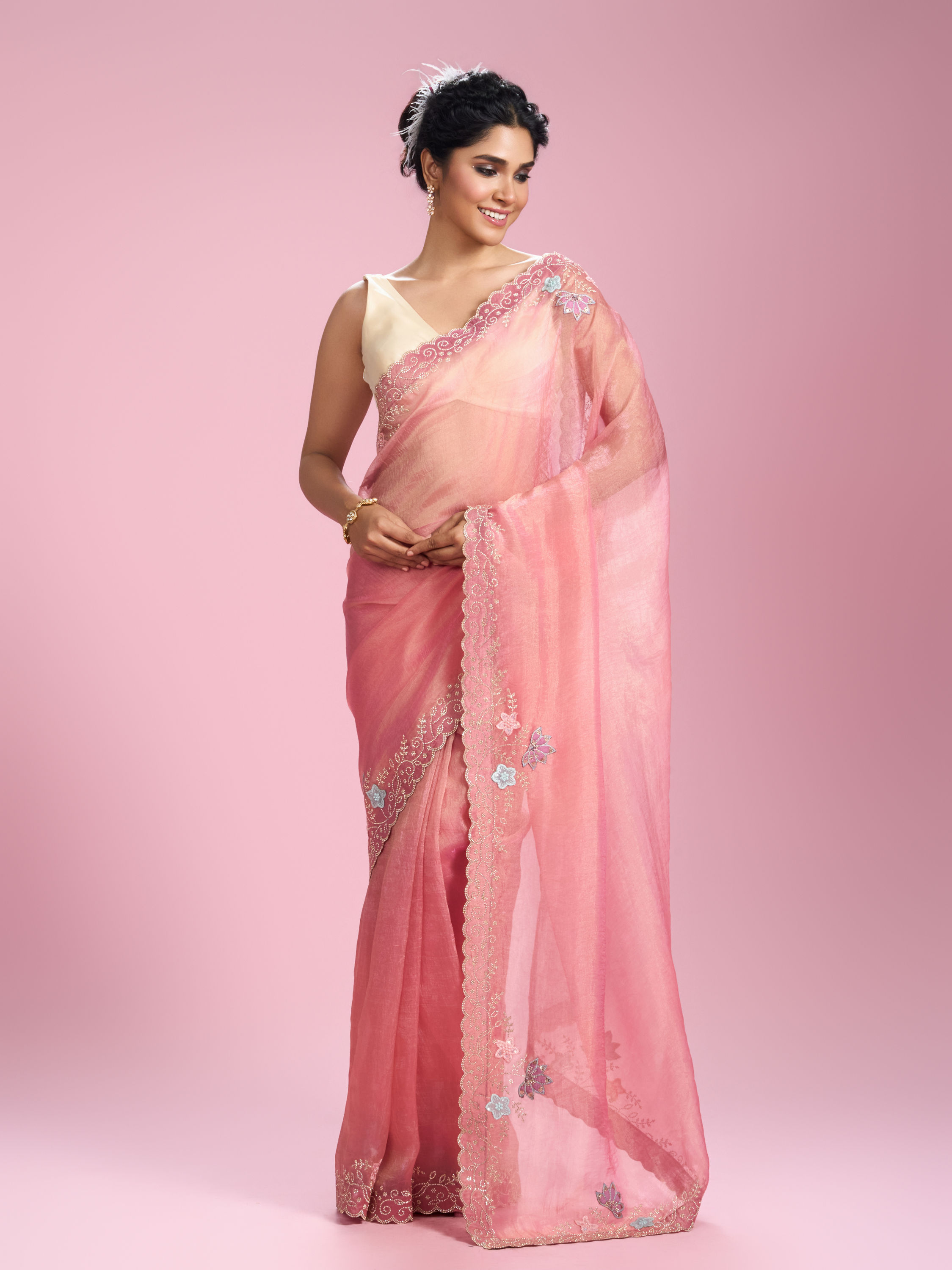 Mohey Women Rosy Gajree Organza Celebration Saree