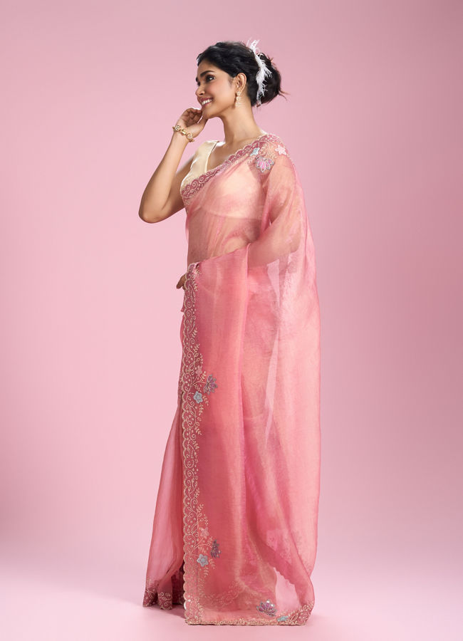 Mohey Women Rosy Gajree Organza Celebration Saree