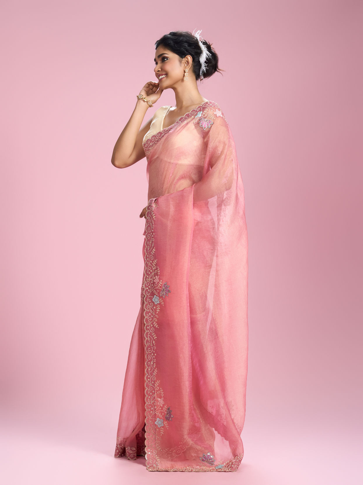 Mohey Women Rosy Gajree Organza Celebration Saree