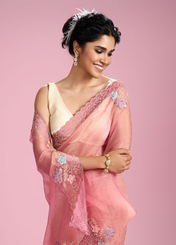 Mohey Women Rosy Gajree Organza Celebration Saree