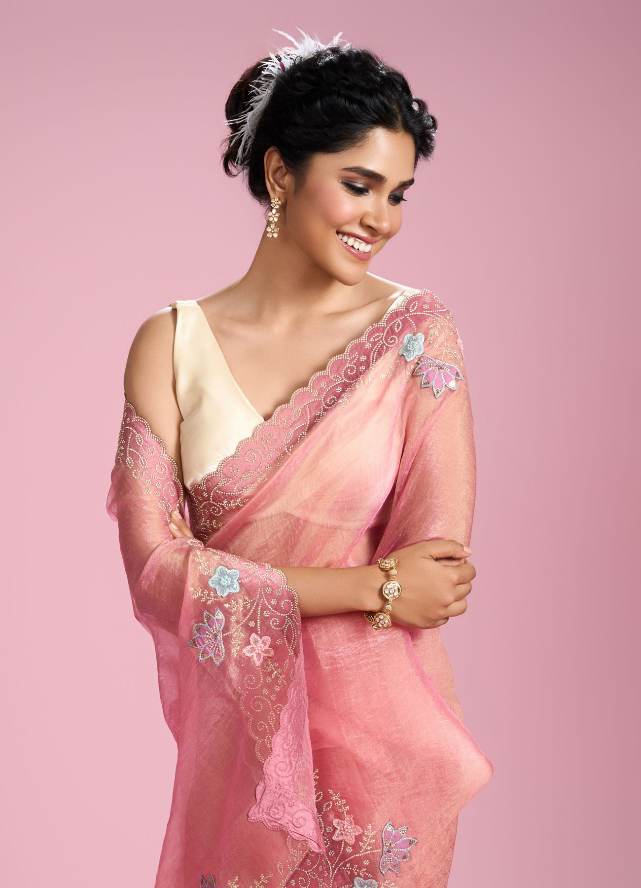 Mohey Women Rosy Gajree Organza Celebration Saree