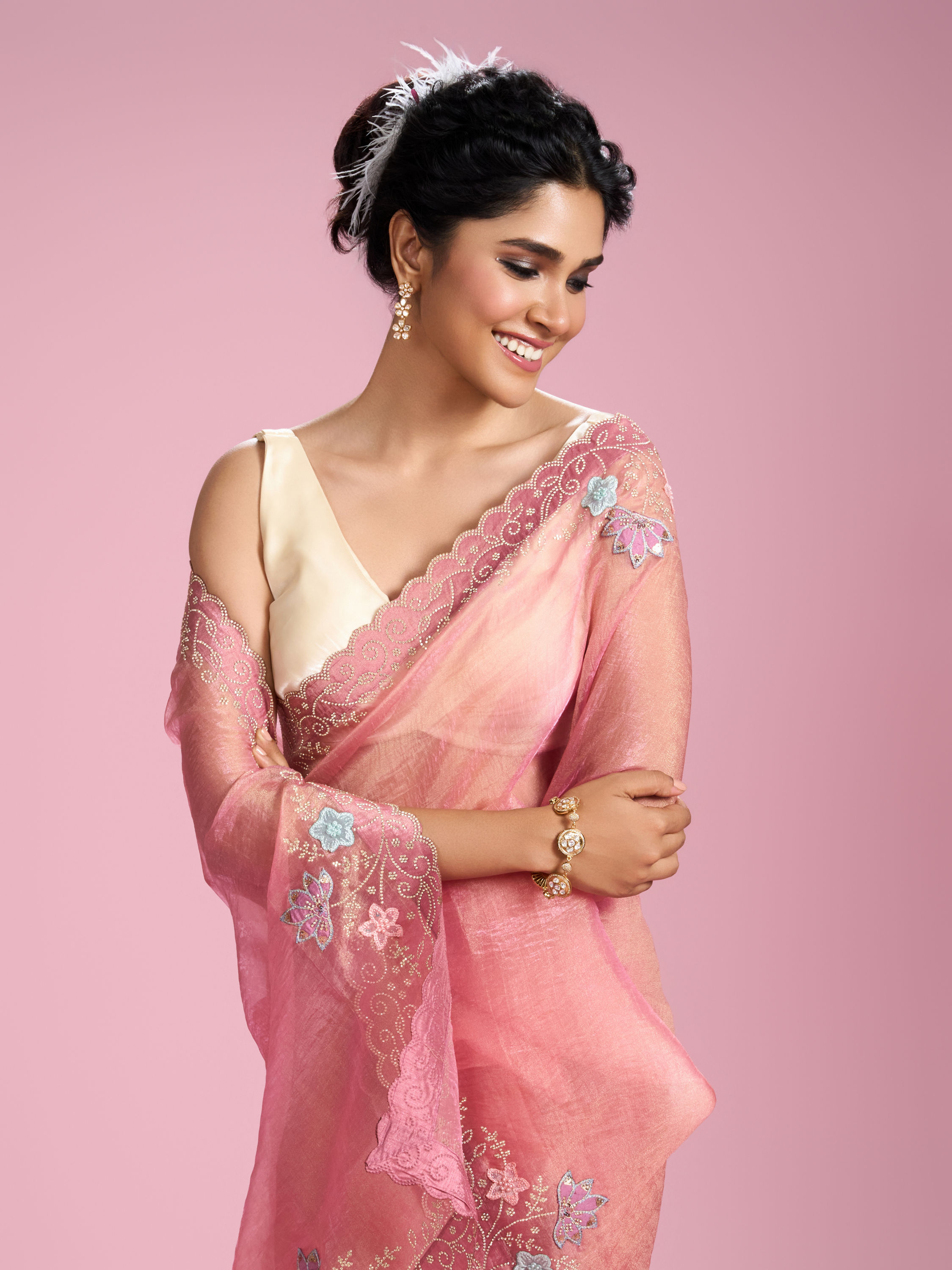 Mohey Women Rosy Gajree Organza Celebration Saree