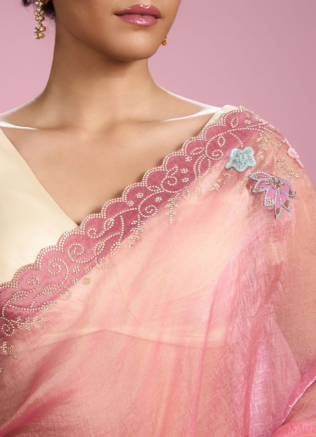 Mohey Women Rosy Gajree Organza Celebration Saree