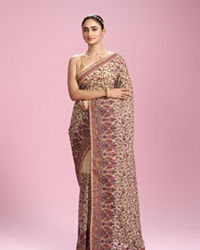 Mohey Women Cream Organza Saree