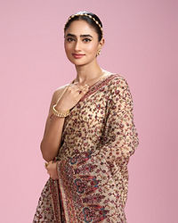 Mohey Women Cream Organza Saree