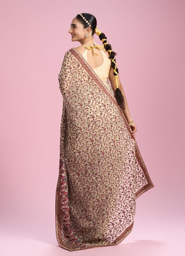 Mohey Women Cream Organza Saree