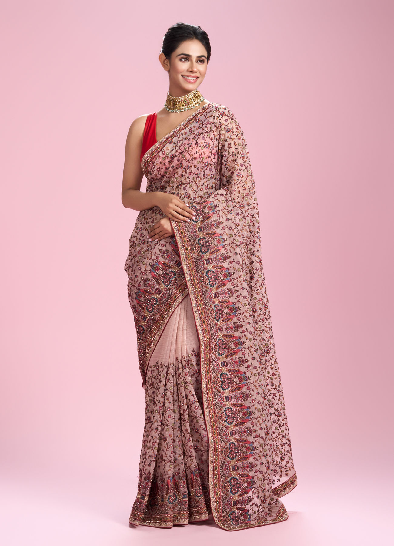 Mohey Women Blush Blossom Elegance Saree