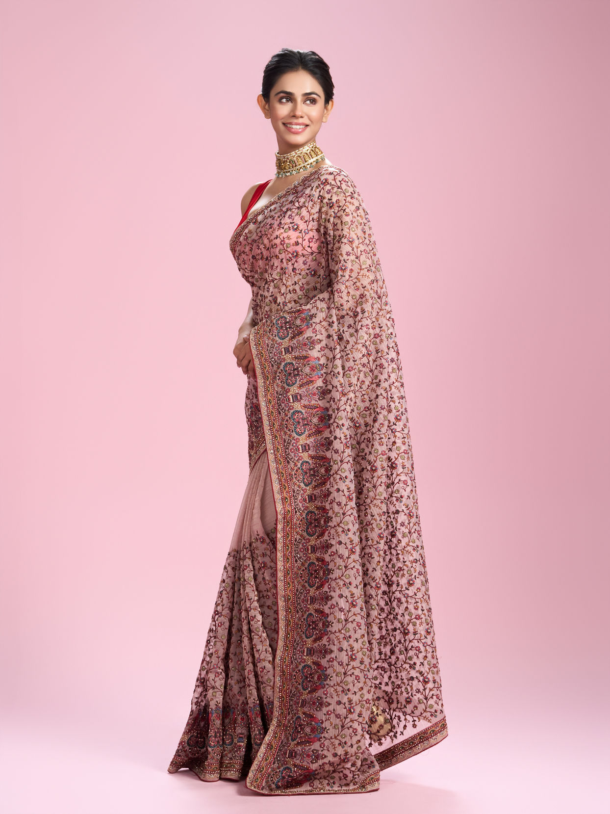 Mohey Women Blush Blossom Elegance Saree