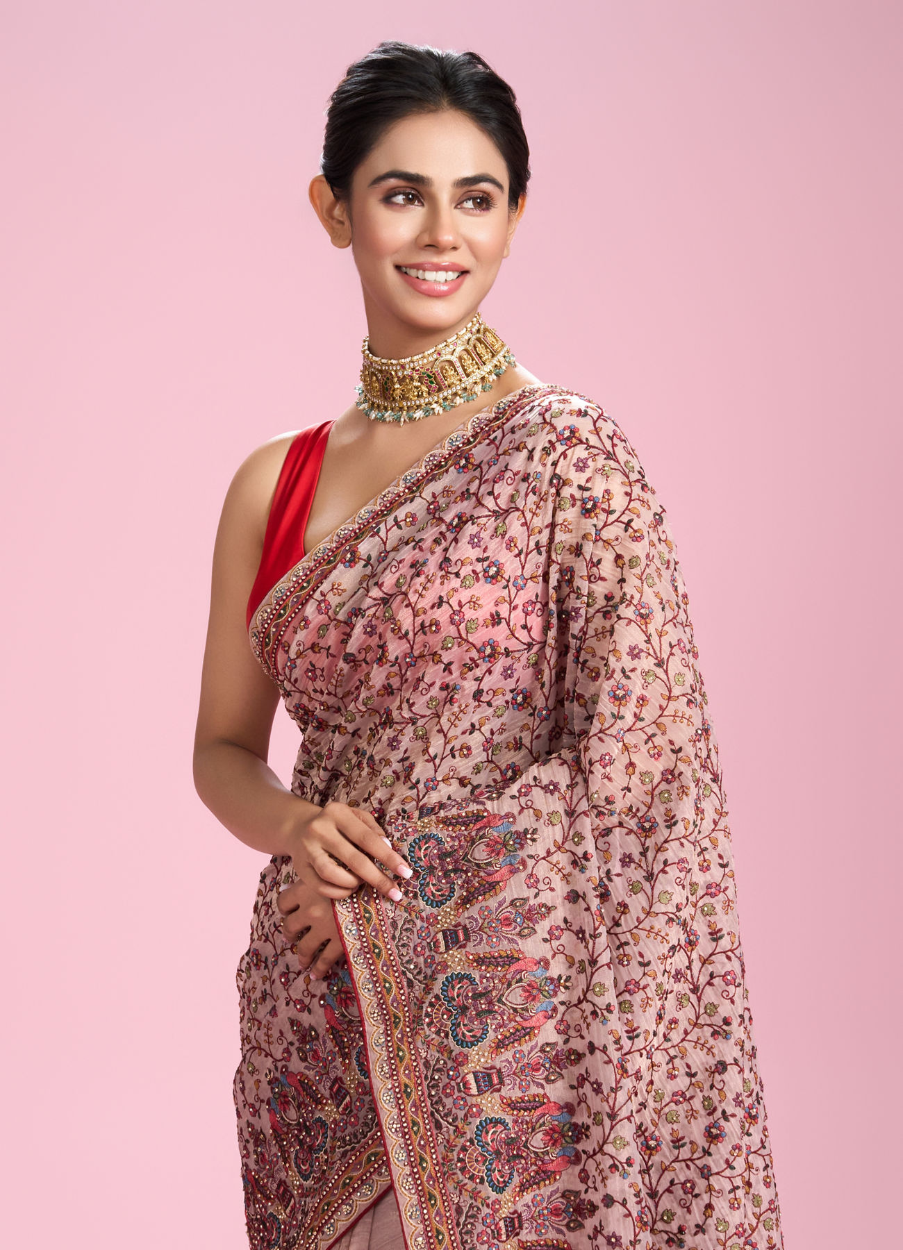 Mohey Women Blush Blossom Elegance Saree