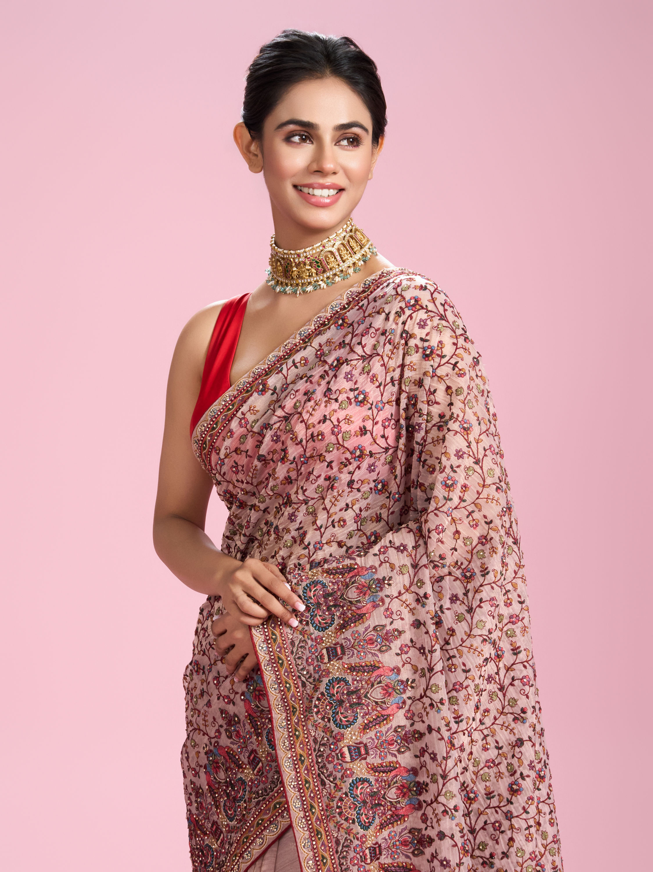 Mohey Women Blush Blossom Elegance Saree