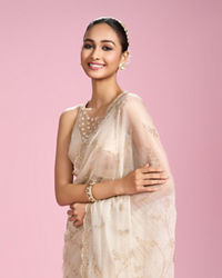 Mohey Women Ornate Cream Organza Saree