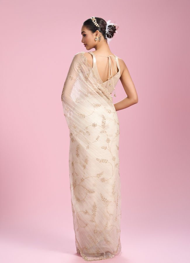 Mohey Women Ornate Cream Organza Saree