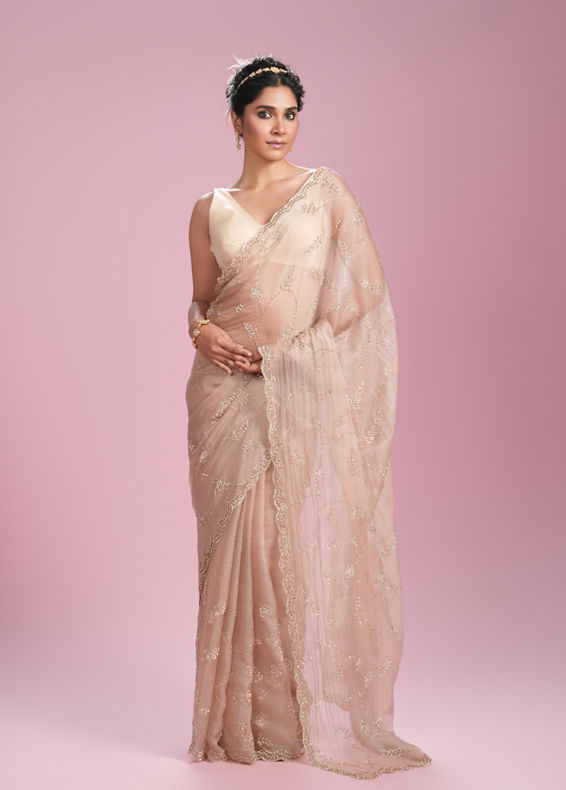 Mohey Women Fawn Organza Elegance Saree