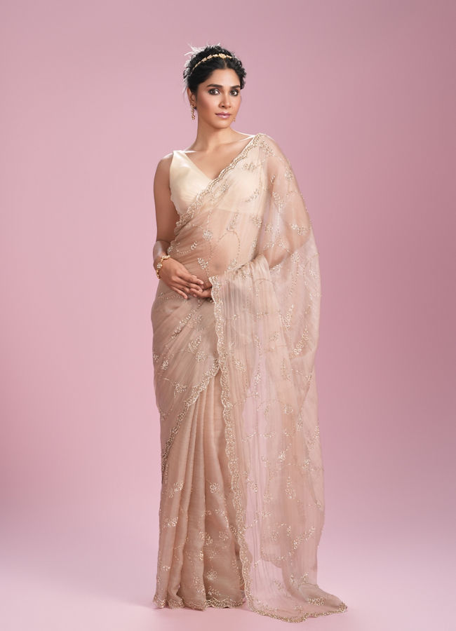 Mohey Women Fawn Organza Elegance Saree