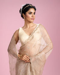 Mohey Women Fawn Organza Elegance Saree