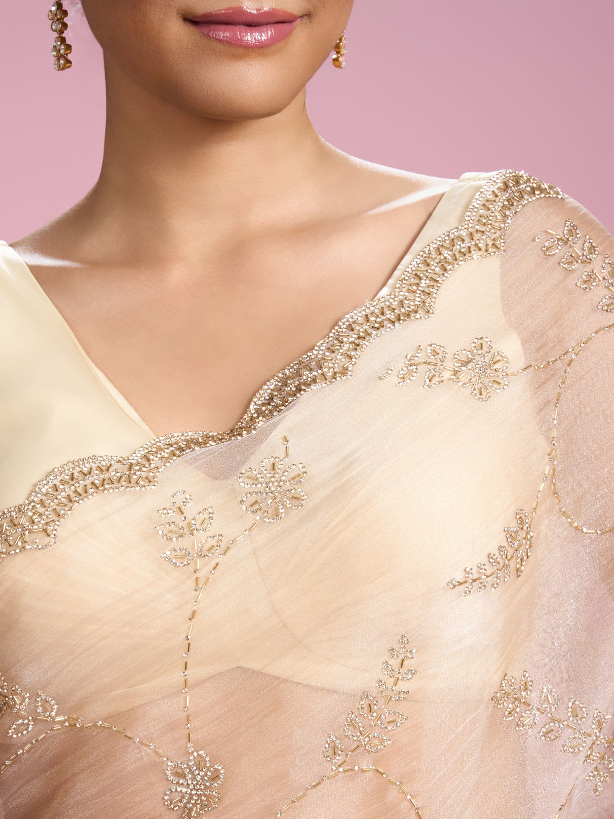 Mohey Women Fawn Organza Elegance Saree