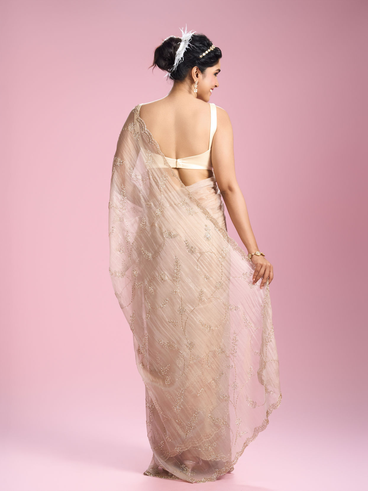 Mohey Women Fawn Organza Elegance Saree