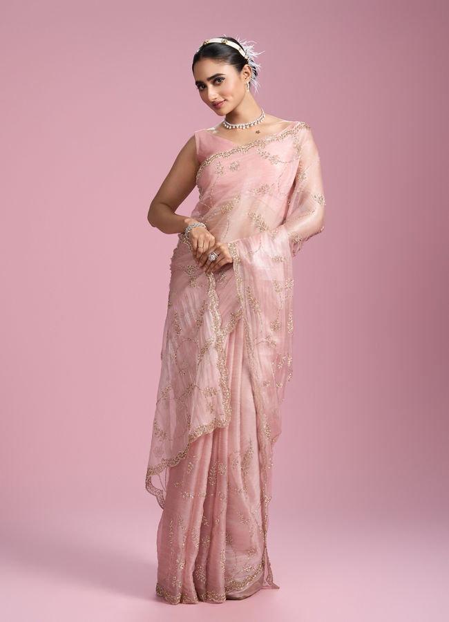 Mohey Women Elegant Pink Organza Saree