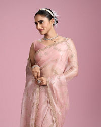 Mohey Women Elegant Pink Organza Saree