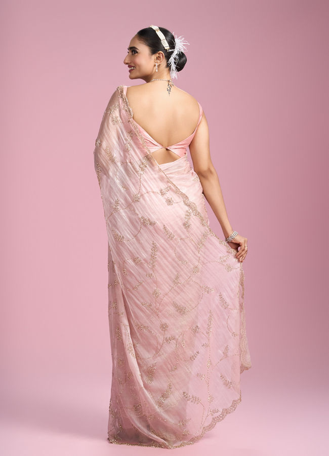 Mohey Women Elegant Pink Organza Saree