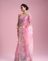 Mohey Women Glamorous Pink Organza Saree