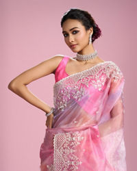 Mohey Women Glamorous Pink Organza Saree