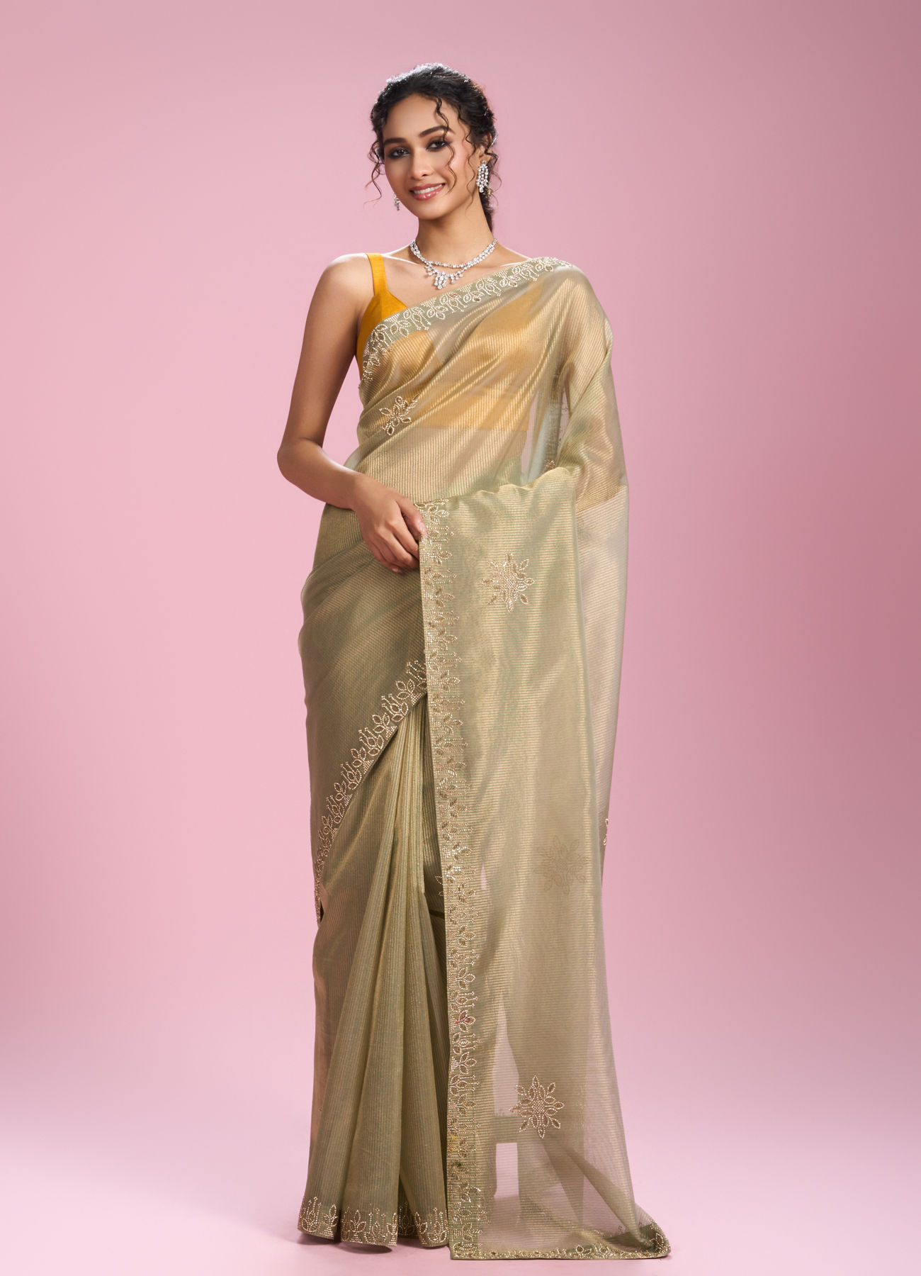 Mohey Women Pistachio Organza Elegance Saree