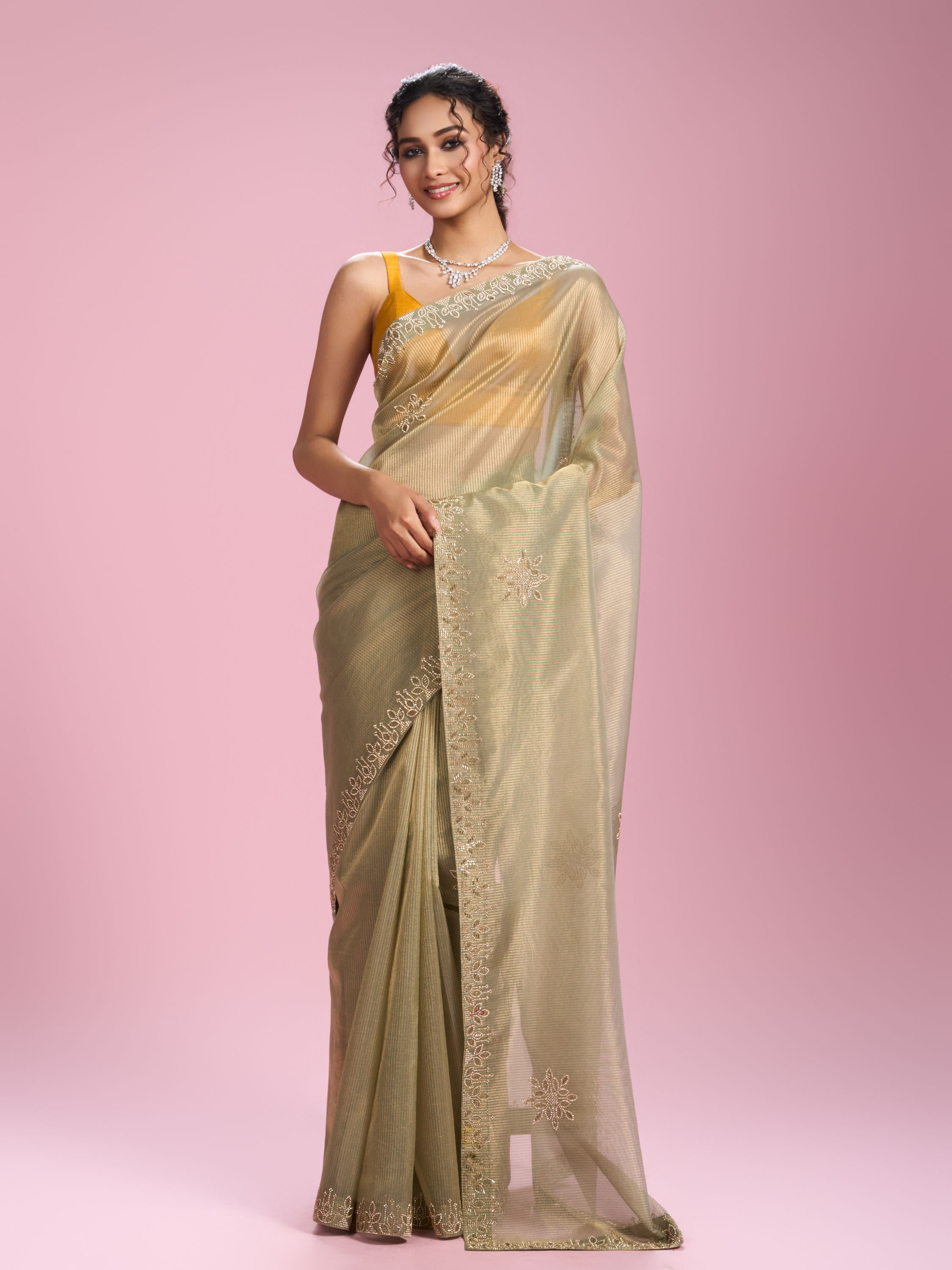 Mohey Women Pistachio Organza Elegance Saree