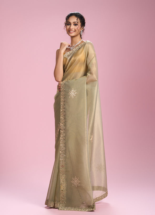 Mohey Women Pistachio Organza Elegance Saree