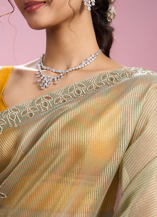 Mohey Women Pistachio Organza Elegance Saree