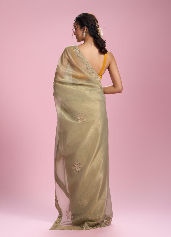 Mohey Women Pistachio Organza Elegance Saree
