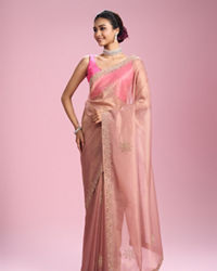 Mohey Women Glistening Dusty Pink Organza Saree
