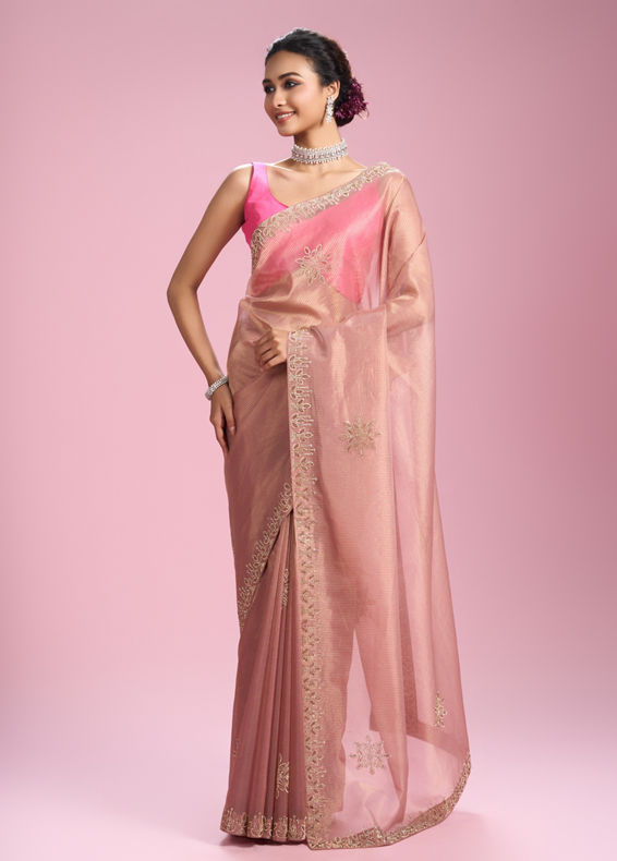 Mohey Women Glistening Dusty Pink Organza Saree