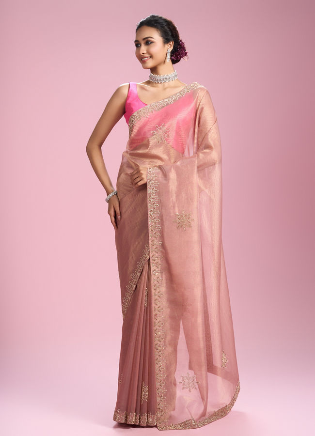 Mohey Women Glistening Dusty Pink Organza Saree