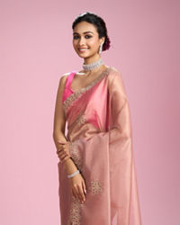 Mohey Women Glistening Dusty Pink Organza Saree