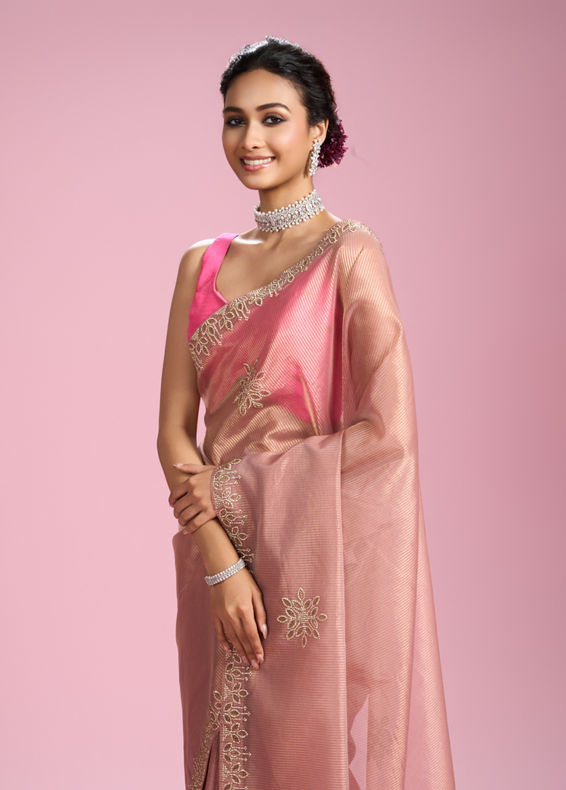 Mohey Women Glistening Dusty Pink Organza Saree