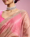 Mohey Women Glistening Dusty Pink Organza Saree
