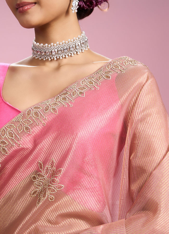 Mohey Women Glistening Dusty Pink Organza Saree