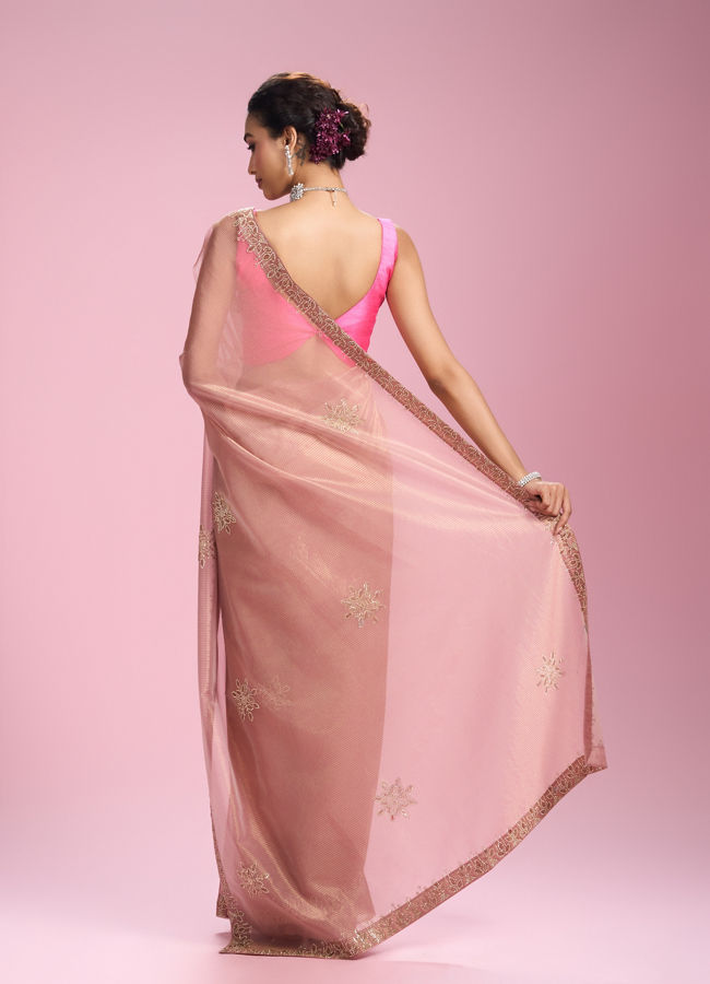 Mohey Women Glistening Dusty Pink Organza Saree