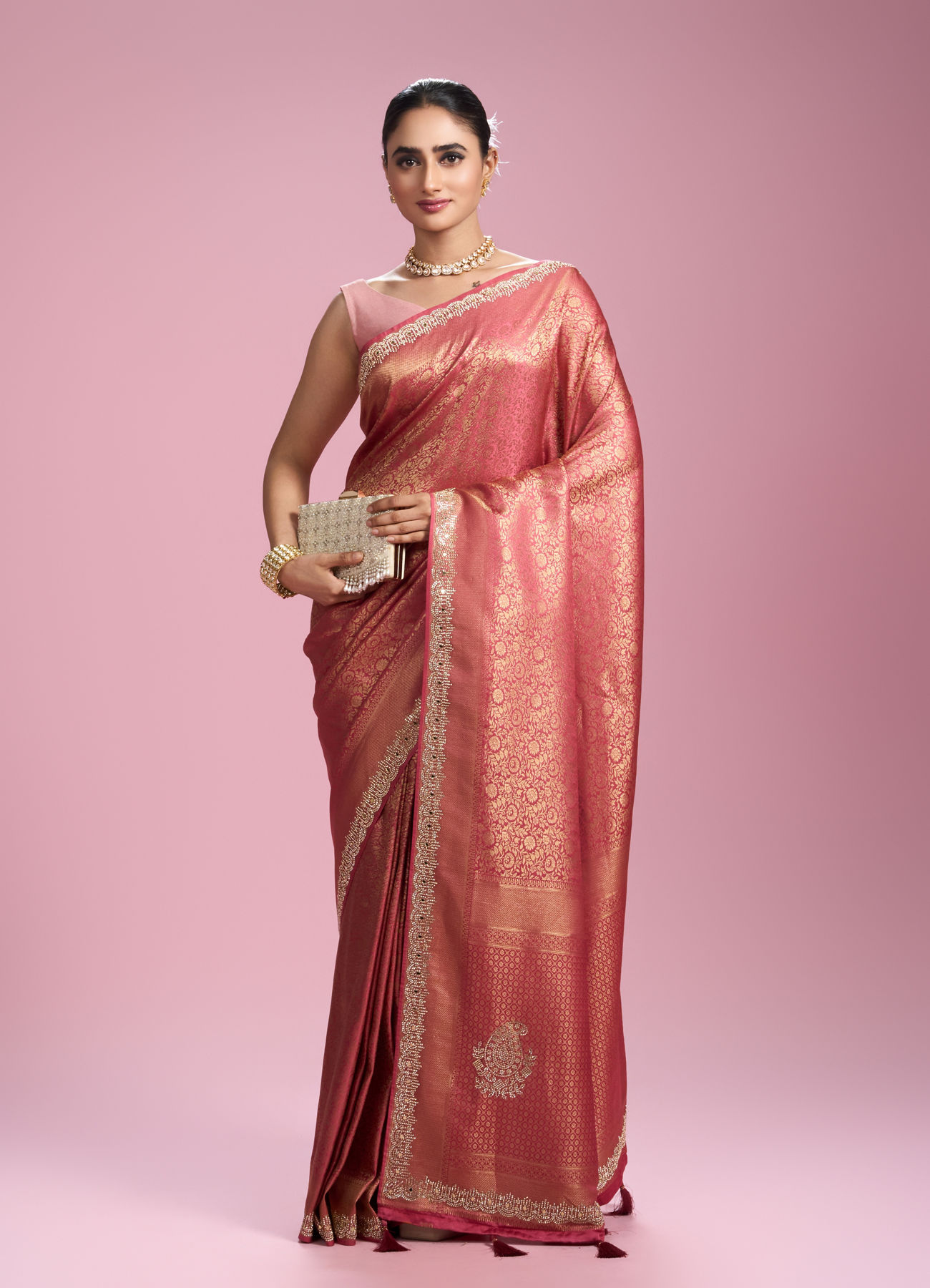 Mohey Women Radiant Coral Elegance Women Saree