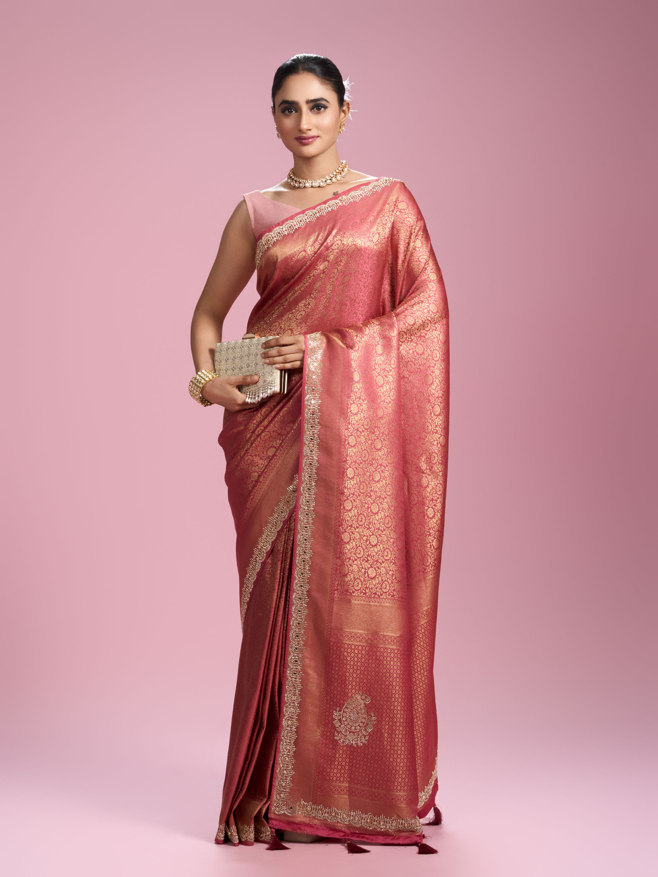 Mohey Women Radiant Coral Elegance Women Saree